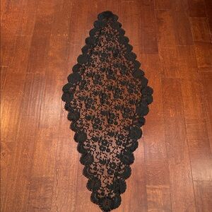 Vintage Witchy Boho Black Floral Lace Table Runner in a Diamond Shape